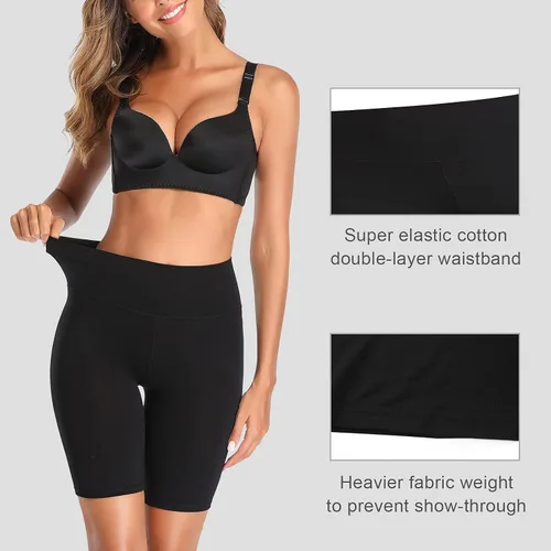 Vista 2 de Pantalones cortos de algodón con cintura alta para yoga o para llevar debajo de un vestido, pantalones de piernas largas, tallas regulares y grandes