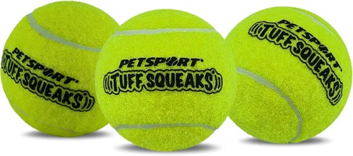 Vista 8 de PetSport Pelota de tenis chirriante para perros Paquete de 3 pelotas pequeñas (1.8 pulgadas) seguras para mascotas y bolas de goma extra gruesas