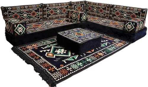 Vista 14 de arabicsofa Juego de asientos Jalsa en forma de L – Majlis árabe hecho a mano con almohadas de respaldo