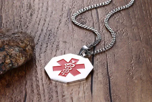 Vista 3 de VNOX Collar con colgante personalizado de acero inoxidable con grabado personalizado para identificación de alerta médica de emergencia para hombres