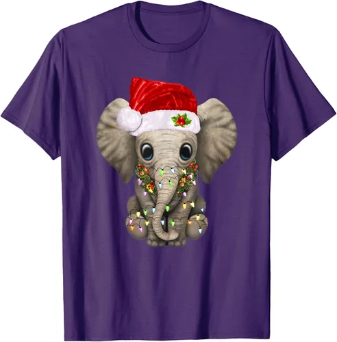 Vista 59 de Lindo elefante de Navidad luz divertido elefante amante de Navidad regalo camiseta Negro