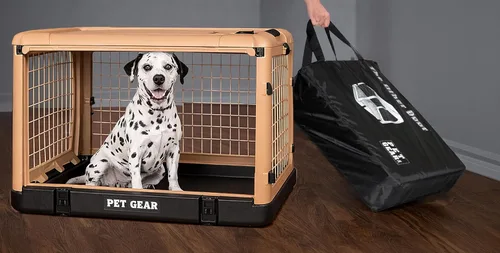 Vista 13 de Pet Gear The Other Door - Caja de acero de 4 puertas para perros/gatos, 27 pulgadas, color beige Puerta estilo garaje, incluye cama de felpa