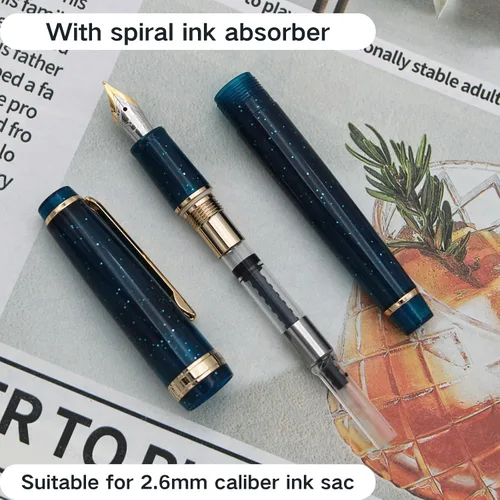 Vista 30 de 82 Pluma estilográfica - Barril de material acrílico, plumín extrafino de iridio con convertidor de tinta, pluma de escritura suave, diseño clásico