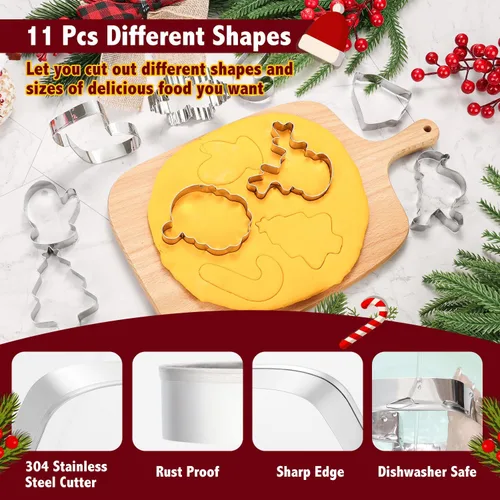 Vista 3 de Cortadores de Galletas de Navidad, Juego de 11 Piezas de Cortadores de Galletas con Formas de Acero Inoxidable, Moldes para Galletas con Copo de 11