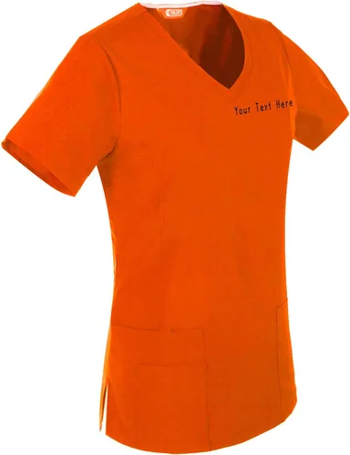 Vista 4 de Camiseta médica bordada para mujer personalizada con tu texto Manzana Verde (Apple Green)