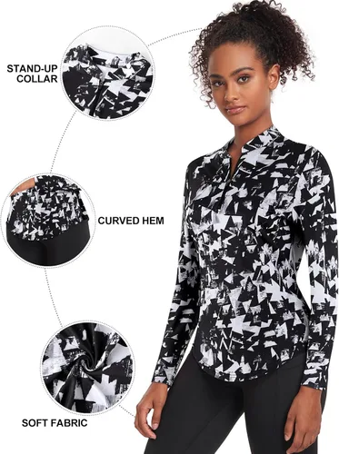 Vista 4 de Misyula - Camisetas de golf para mujer, con cremallera de 14, protección solar, secado rápido, tenis, correr, atletismo, entrenamiento