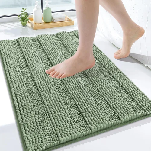 Vista 217 de Grandaily Alfombras de baño de felpilla a rayas de 24 x 16 pulgadas, extra gruesas y suaves, absorbentes, parte trasera de goma, alfombra de ducha