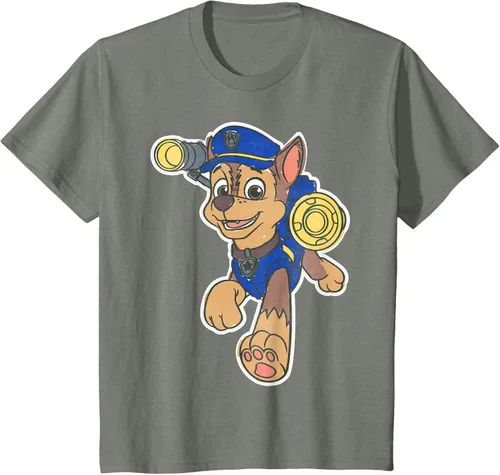 Vista 115 de Paw Patrol Chase Character Patch - Camiseta negra de manga corta con cuello redondo y ajuste clásico, talla S Negro