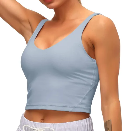 Vista 5 de Dragon Fit - Sujetador deportivo para mujer corte largo con relleno estilo camiseta corta sin mangas para yoga deportes entrenar o correr