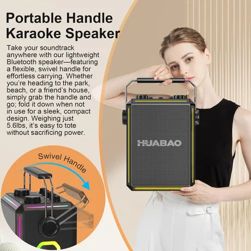 Vista 7 de Altavoz portátil de karaoke Bluetooth con 2 micrófonos inalámbricos, luces RGB, ajuste de agudos y graves, efectos de voz, entrada Negro