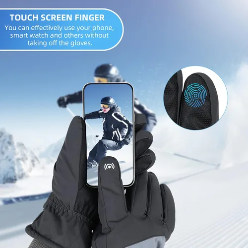 Vista 5 de Guantes de esquí para hombre, guantes de invierno impermeables para pantalla táctil, guantes de nieve cálidos, guantes de snowboard para hombre
