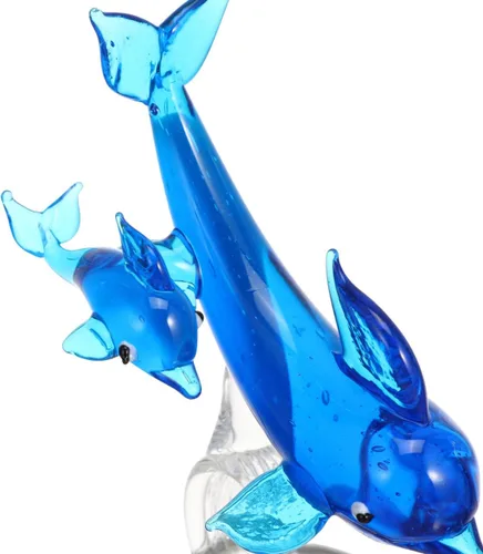 Vista 3 de NOLITOY Figura de delfín de cristal, escultura animal de mar, estatua de pisapapeles azul para decoración de escritorio de oficina en casa