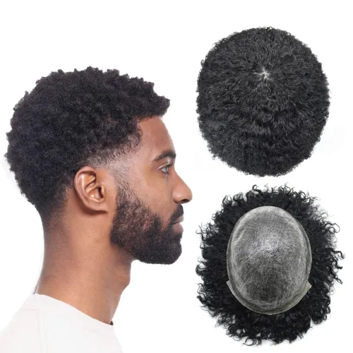 Vista 12 de Unidad de cabello humano para hombres negros, rizado afro brasileño, sistema de reemplazo de cabello para hombres afroamericanos afroamericanos