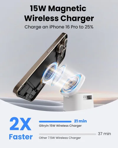 Vista 2 de Gitryin Soporte de cargador inalámbrico 3 en 1, 15 W, MagSafe
