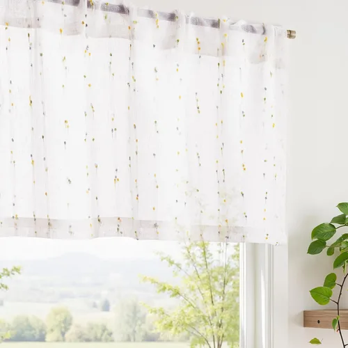 Vista 25 de jinchan Cortinas de cenefa para ventanas de 16 pulgadas, coloridos mini pompones, cenefa de cocina de granja, cenefa de gasa semitransparente