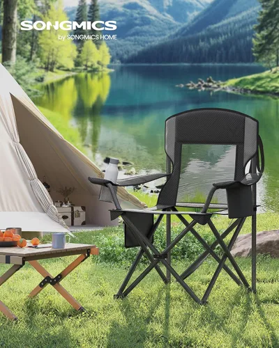 Vista 2 de SONGMICS Silla de camping, silla plegable de gran tamaño, cómoda y resistente, capacidad de peso de 352 libras, reposabrazos ajustables con bolsa