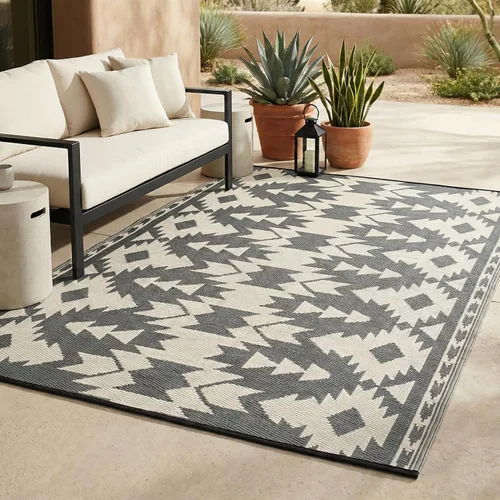 Vista 29 de Fab Habitat - Alfombra de exterior azteca, impermeable, resistente a la decoloración, sin arrugas, plástico reciclado de primera calidad, a rayas