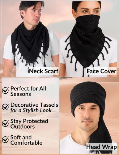 Vista 68 de LOVARZI Shemagh Cottons Arab Keffiyeh - Bufanda militar táctica para cabeza y cuello