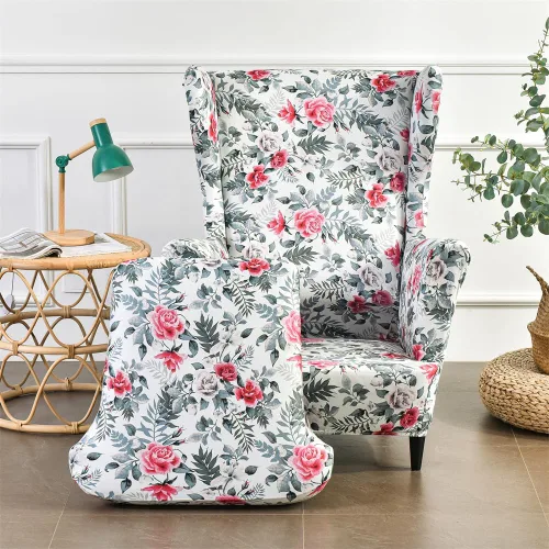 Vista 15 de Fundas para silla Wingback, 2 piezas, fundas elásticas elegantes para silla de ala con parte inferior elástica, protector de muebles para Hojas