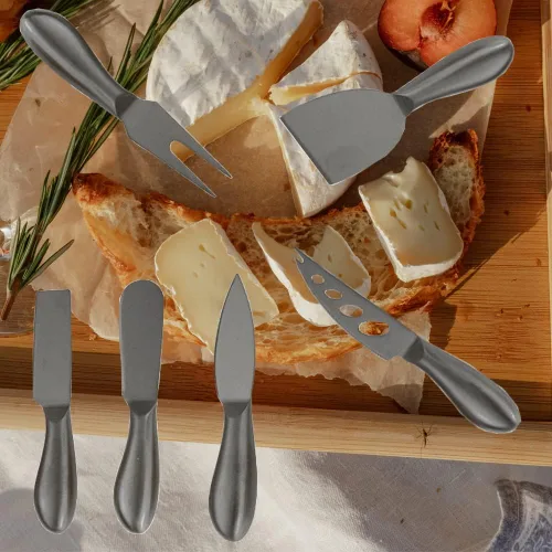Vista 6 de Cuchillo de queso premium de 6 piezas, colección de cuchillos de queso de acero inoxidable con cortador de tenedor de queso y cortadores de queso