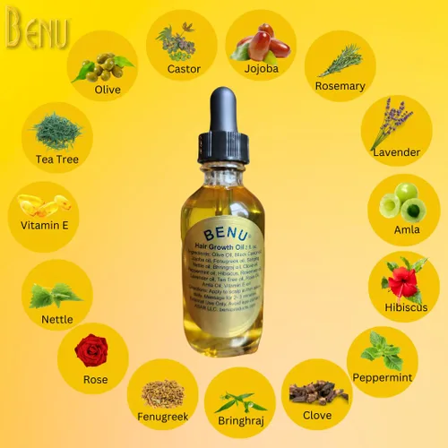 Vista 3 de Benu Aceite para el crecimiento del cabello, 100% natural para la pérdida y el crecimiento del cabello