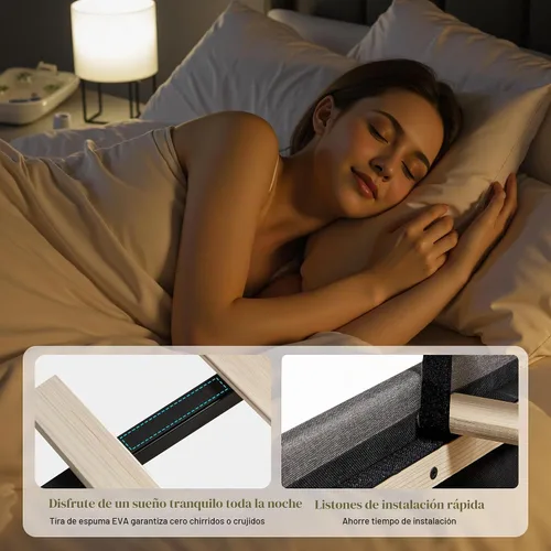 Vista 6 de PaPaJet Base de cama King tapizada de lino de 51.2 pulgadas de alto, color Gris oscuro
