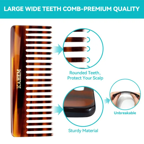Vista 2 de KAHEM Peine desenredante grande de dientes anchos para mujeres, hombres y niños, hecho a mano para cabello rizado, largo y corto, peine profesional