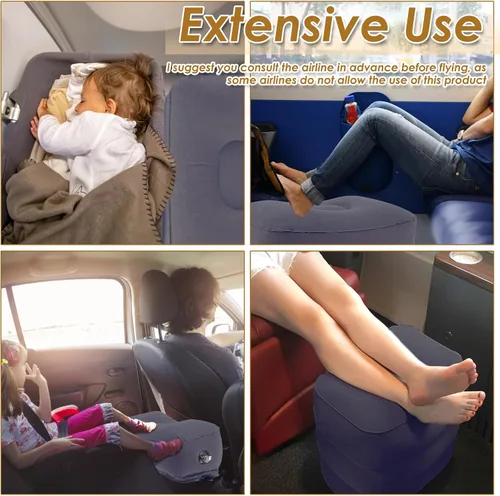 Vista 6 de Almohada inflable con reposapiés para viajes, cama ajustable de 3 capas de altura para avión para niños, artículos esenciales de viaje para adultos