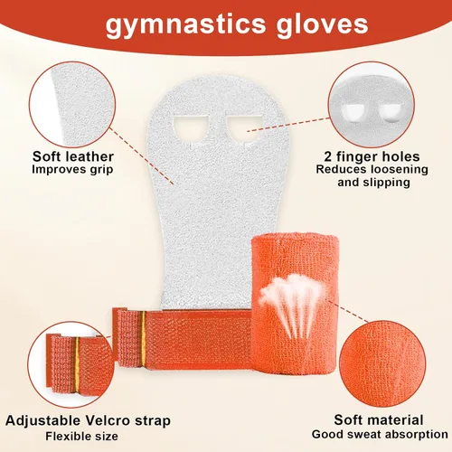 Vista 3 de 2 pares de agarres de mano de gimnasia, equipo de gimnasia para niños, juegos de pulseras de gimnasia, guantes de agarre de barra de gimnasia