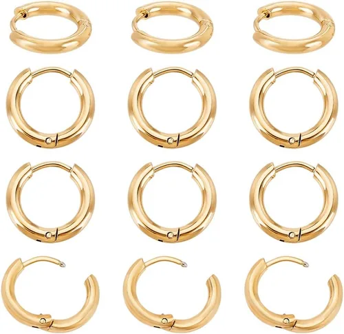 Vista 6 de UNICRAFTALE 20 aretes de aro de 5 estilos de 0.47 a 0.78 pulgadas, aretes de aro pequeños dorados de acero inoxidable, aretes redondos, componentes