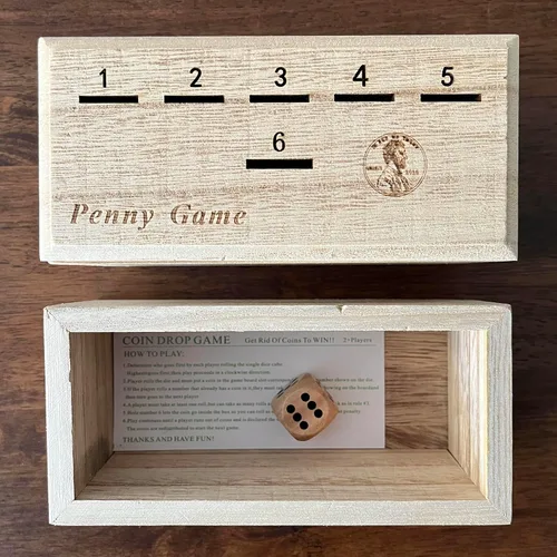 Vista 5 de Penny Game - Divertido juego de mesa que funciona con monedas, deshazte de las monedas para ganar, caja de madera Penny Game para más de 2