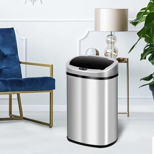 Vista 8 de Bote de basura automático de 13 galones, cubo de basura de cocina con tapa, estilo moderno, sin tacto, de alta capacidad, de acero inoxidable