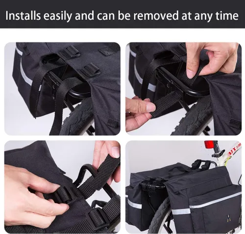 Vista 3 de Bolsa de Alforja para Bicicleta - Bolsa de Bicicleta de 30L con Borde Reflectante, Resistente al Agua, Bolsas de Asiento Trasero para Bicicleta
