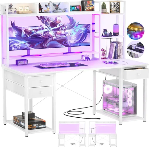 Vista 8 de Aheaplus Escritorio LED para Gaming con Hutch, 47.2'' Estación de Trabajo para Computadora, Negro