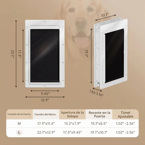 Vista 8 de Puerta de perro con 3 solapas, puerta grande para perros, puerta para perros para instalar en puertas o paredes interiores y exteriores, capa