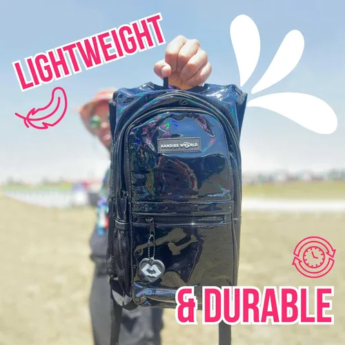 Vista 4 de Kandies World Reflective Festival - Paquete de hidratación – Bolsa de agua de 2 litros para raves, senderismo, ciclismo, correr y más