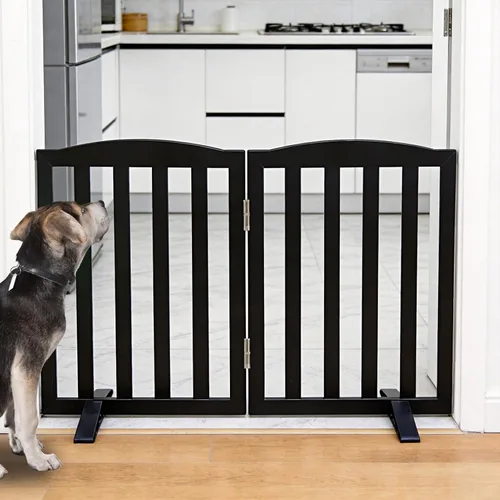 Vista 2 de Puerta Independiente para Perros para Interiores, Puerta para Perros Plegable, Puertas para Mascotas para Entradas, Escaleras o Pasillos, Puerta