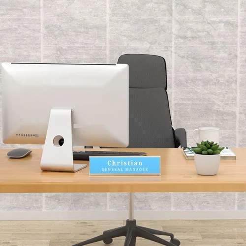Vista 4 de AITEE - Paquete de 12 placas de identificación de acrílico para escritorios, placa de identificación de escritorio transparente de 2 x 8 pulgadas