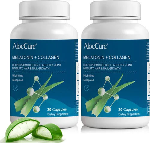 Vista 9 de AloeCure Melatonina natural + colágeno con aloe vera orgánico – Suplemento natural para dormir para noches reparadoras – Complejo de colágeno