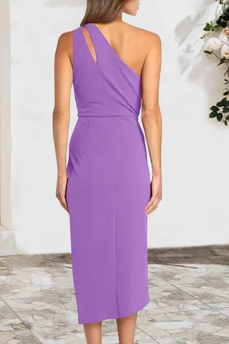 Vista 8 de PRETTYGARDEN Vestido ajustado fruncido de un hombro para mujer, vestido de verano 2024 con abertura, para fiesta, cóctel