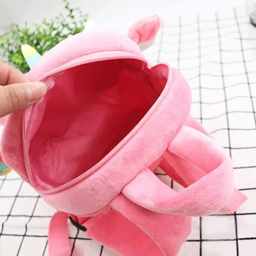 Vista 5 de Mochilas para niños, mochila para niños, bolsa de felpa, regalos de juguete para niños y niñas, bebé de doble capa, Unicornio Rosa, Classic