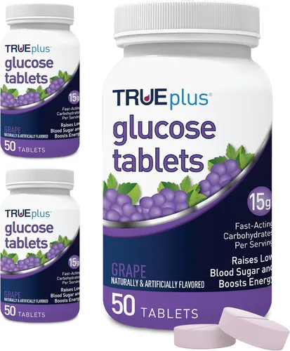 Vista 13 de TRUEplus® Tabletas de glucosa, sabor surtido (uva, frambuesa, naranja), botella de 50 unidades (1)