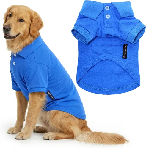 Vista 10 de Camisas Polo Parisian Pet - Camisa de Algodón Transpirable para Perros - Azul Sólido, Ropa de Verano con Capucha - Cuello con Botón para Perros