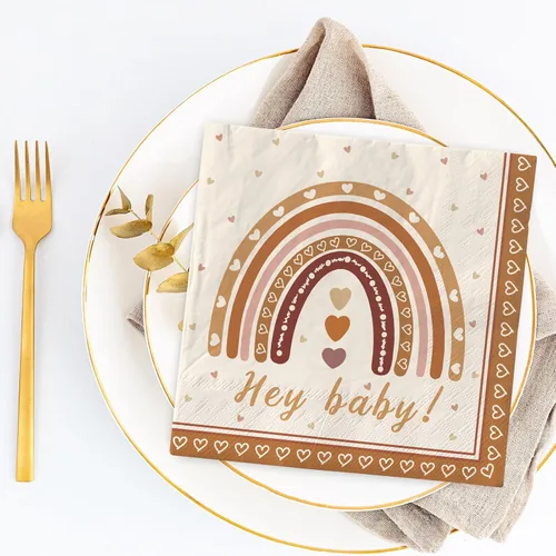 Vista 4 de AnyDesign Paquete de 80 servilletas de papel boho arcoíris Hey Baby Party Luncheon Servilletas retro desechables decorativas para baby shower