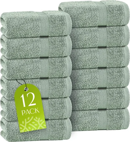 Vista 18 de Toallas de mano blancas clásicas para baño [paquete de 12] Toallas de mano de algodón a granel para gimnasio, cocina y spa, 16x27 pulgadas, toallas