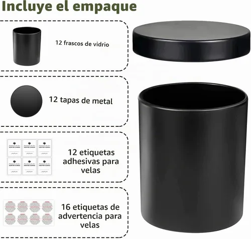 Vista 3 de SUPMIND Tarros de vela de vidrio negro mate de 10 oz con tapa, 12 piezas