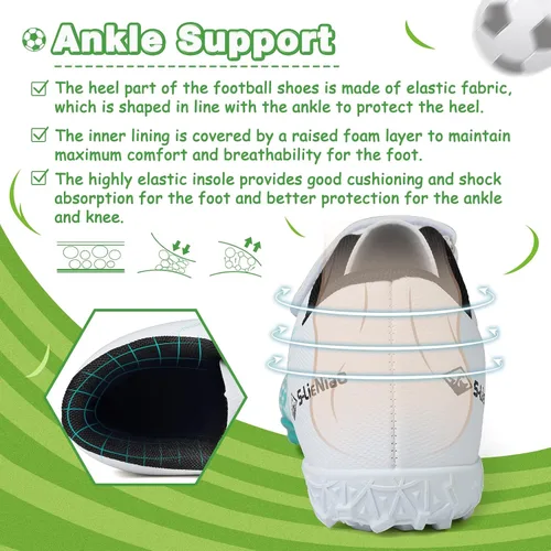 Vista 5 de CBUSTER Zapatos de fútbol para niños y niñas, zapatos deportivos para interiores y exteriores