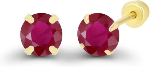 Vista 2 de Aretes de tuerca de oro macizo de 14 quilates, hipoalergénicos, de 0.118 in, con piedra natal redonda