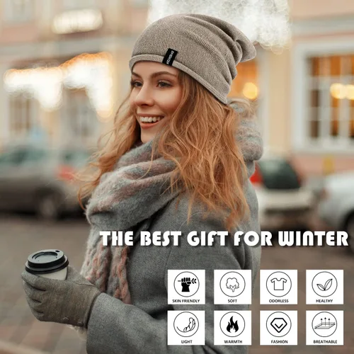 Vista 6 de DANMY Gorro para mujer gorro de lana holgado de punto suave gorro cálido para mujer