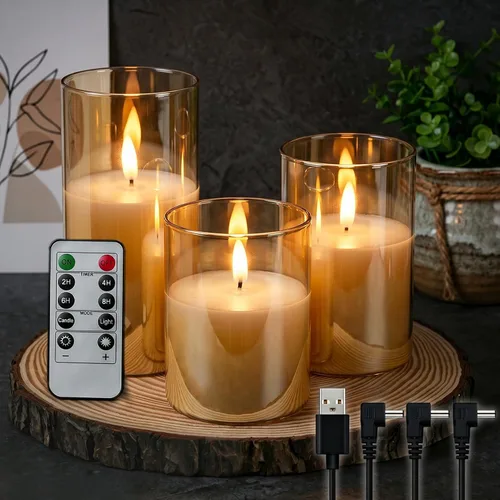 Vista 8 de GenSwin - Velas recargables con estación de carga, velas de cristal sin llama con control remoto, velas LED de pila parpadeantes que funcionan